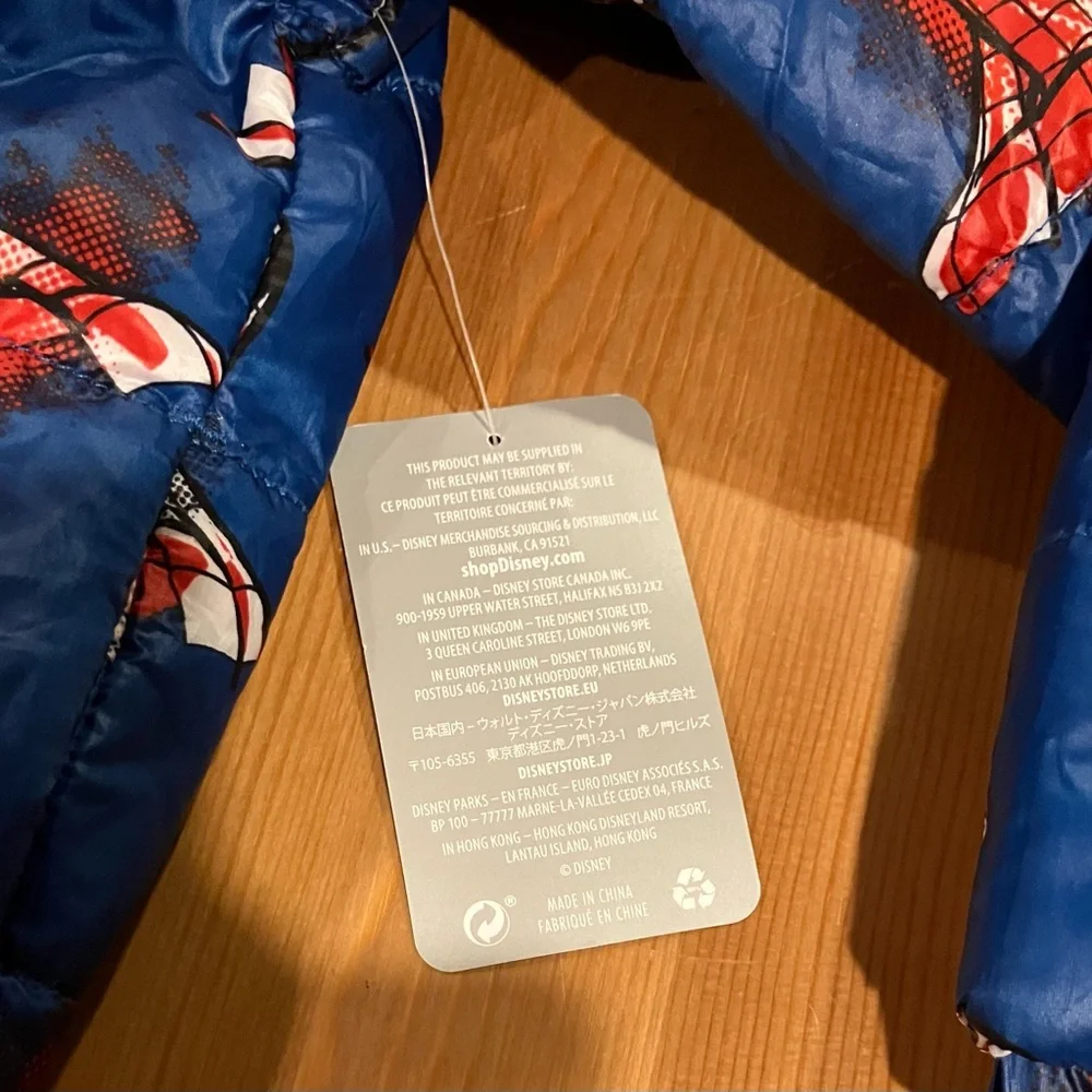 NWT Disney Blue Spider-Man Puffer Jacket for Kids size 4T